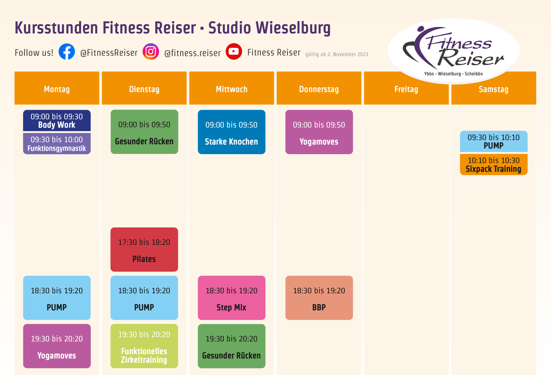 Kursplan Herbst 2021 - Fitness Reiser